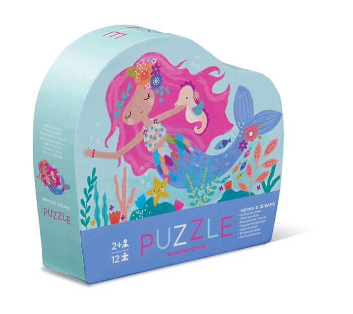 Puzzel kleuter meisje zeemeermin 'Mermaid Dreams' 12 stukjes - Crocodile Creek - verpakking doos met zeemeermin en zeepaardje