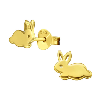 oorstekers meisje konijn pasen paascadeautje goud 925 sterling zilver verguld geschenkje pasen oorknopjes voor- en zijaanzicht