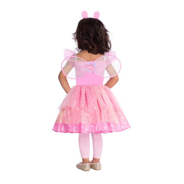 Verkleedjurk roze 'Fee' Peppa Pig achterzijde meisje met feeenjurk en vleugels achterkant meisje met jurk