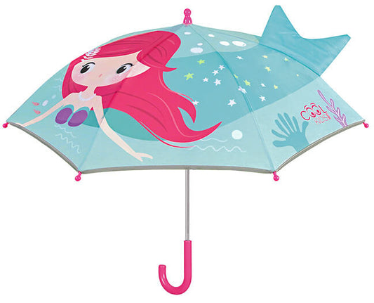 paraplu reflecterend zeemeermin 3d staart zijaanzicht paraplu open