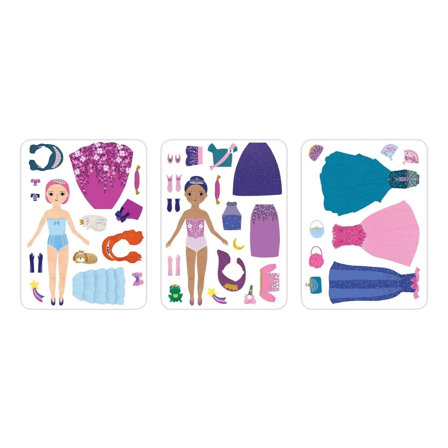 Magnetisch aankleedspel 'Princess Magic' - Mudpuppy - inhoud prinsessen jurken balkleed diadeem handtas juwelen