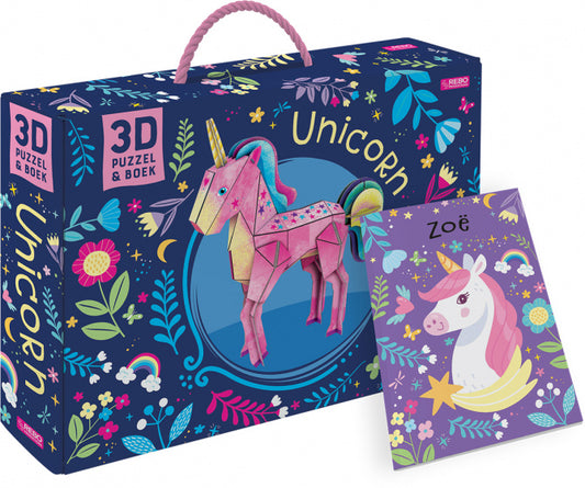 Eenhoorn 3D puzzel en boek - unicorn puzzle - Rebo