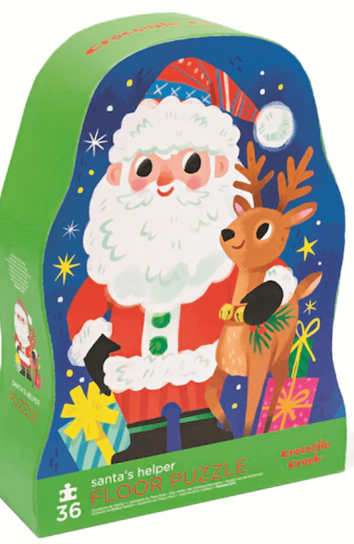 puzzel kerstman kerstcadeau kinderen 36 stukjes santa's helper crocodile creek verpakking kerstman en rendier