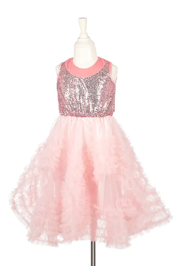 feestjurk roze verkleedjurk prinses souza anne claire vooraanzicht jurk met ruches en pailletten