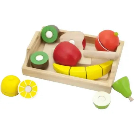 Houten dienblad met fruit kiwi, banaan, appel, sinaasappel en peer - Vinga Toys